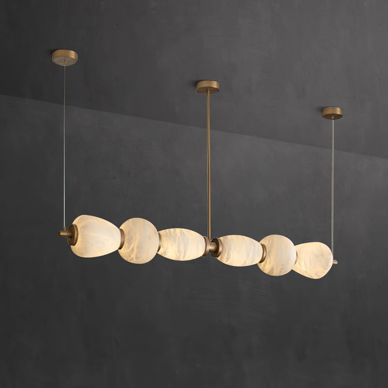 Handcrafted Alabaster Pebble Linear Chandelier – Gold & White LED by Dalmivik, product or room detail view