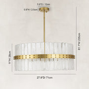 Handcrafted Bubble Glass Rod Chandelier in 28 in / 71 cm - dimension diagram