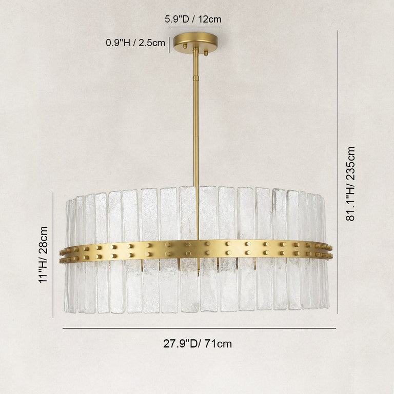 Handcrafted Bubble Glass Rod Chandelier in 28 in / 71 cm - dimension diagram