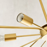 Glass drum chandelier, empty lamp holder and gold-tone radial arms.