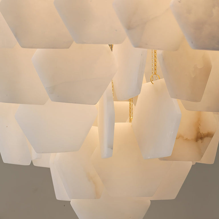 Hexa Alabaster Cascade Chandelier – Gold & White LED Luxury Light by Dalmivik, product or room detail view