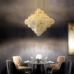 Hexa Alabaster Cascade Chandelier – Gold & White LED Luxury Light by Dalmivik, product or room detail view