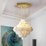 Hexa Alabaster Cascade Chandelier – Gold & White LED Luxury Light by Dalmivik, product or room detail view