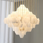 Hexa Alabaster Cascade Chandelier – Gold & White LED Luxury Light by Dalmivik, product or room detail view