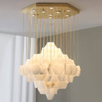 Hexa Alabaster Cascade Chandelier – Gold & White LED Luxury Light by Dalmivik, product or room detail view