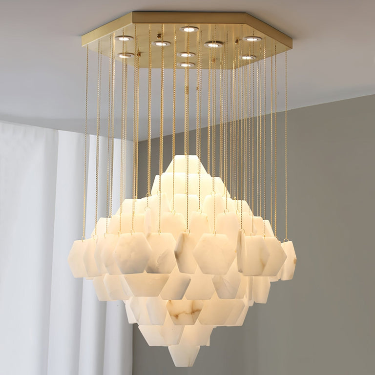Hexa Alabaster Cascade Chandelier – Gold & White LED Luxury Light by Dalmivik, product or room detail view
