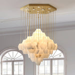 Hexa Alabaster Cascade Chandelier – Gold & White LED Luxury Light by Dalmivik, product or room detail view