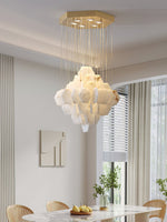 Hexa Alabaster Cascade Chandelier – Gold & White LED Luxury Light by Dalmivik, product or room detail view