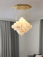 Hexa Alabaster Cascade Chandelier – Gold & White LED Luxury Light by Dalmivik, product or room detail view