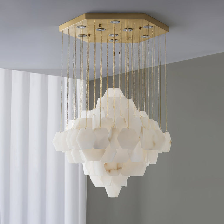 Hexa Alabaster Cascade Chandelier – Gold & White LED Luxury Light by Dalmivik, product or room detail view