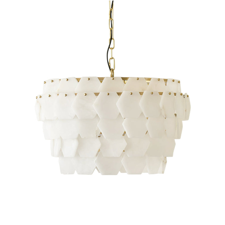 Hexa Cloud Gold & White Alabaster Pendant Light– 23.6" Diameter by Dalmivik, complete fixture view