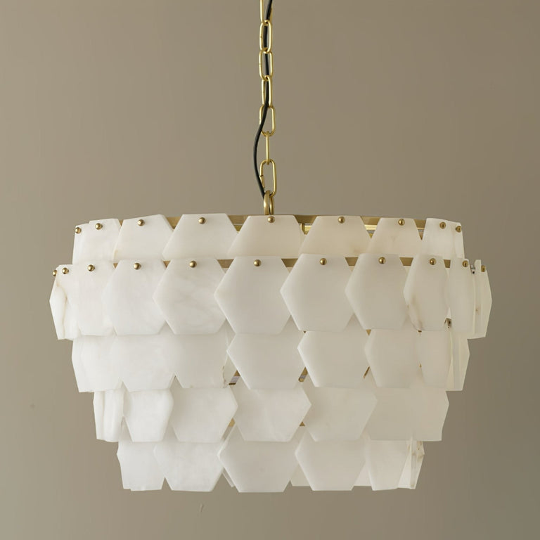 Hexa Cloud Gold & White Alabaster Pendant Light– 23.6" Diameter by Dalmivik, product or room detail view