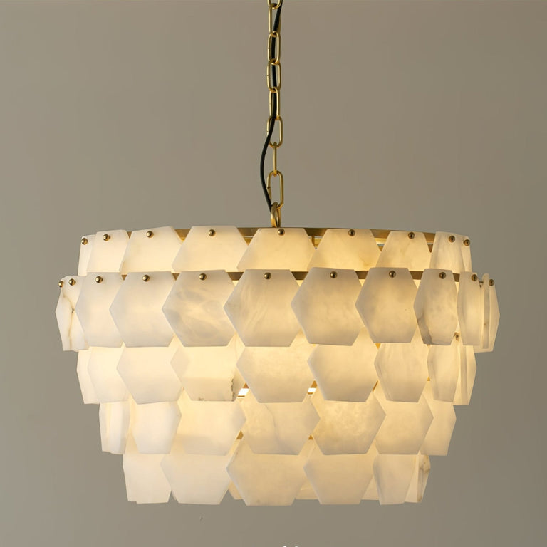 Hexa Cloud Gold & White Alabaster Pendant Light– 23.6" Diameter by Dalmivik, product or room detail view