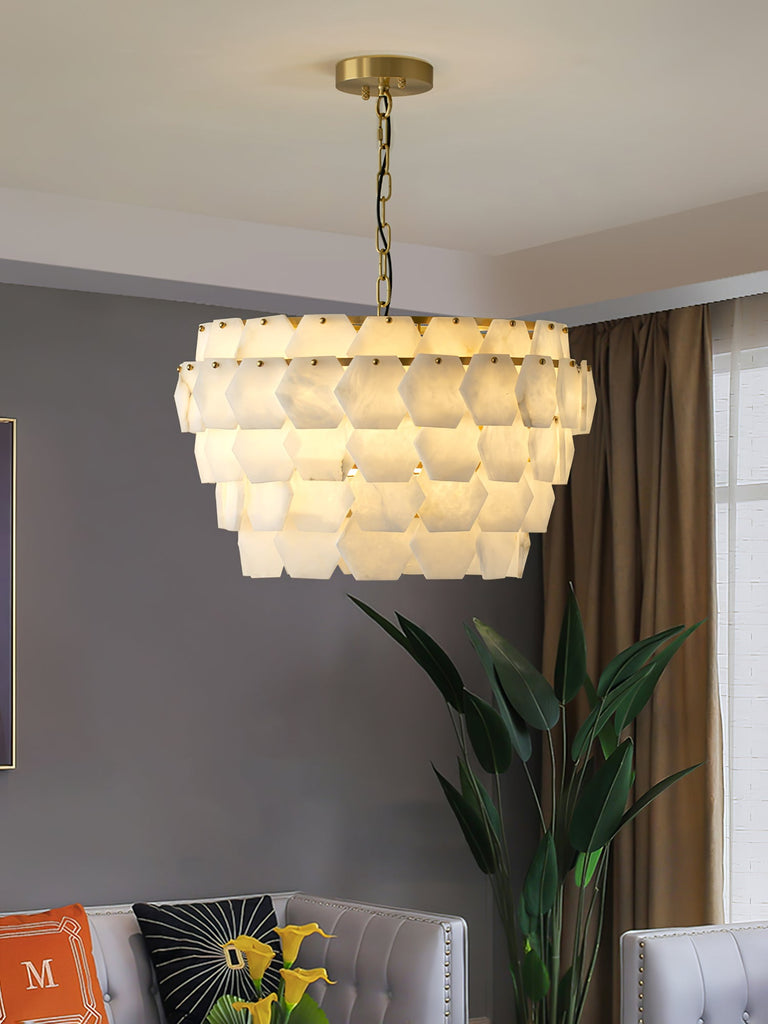 Hexa Cloud Gold & White Alabaster Pendant Light– 23.6" Diameter by Dalmivik, product or room detail view