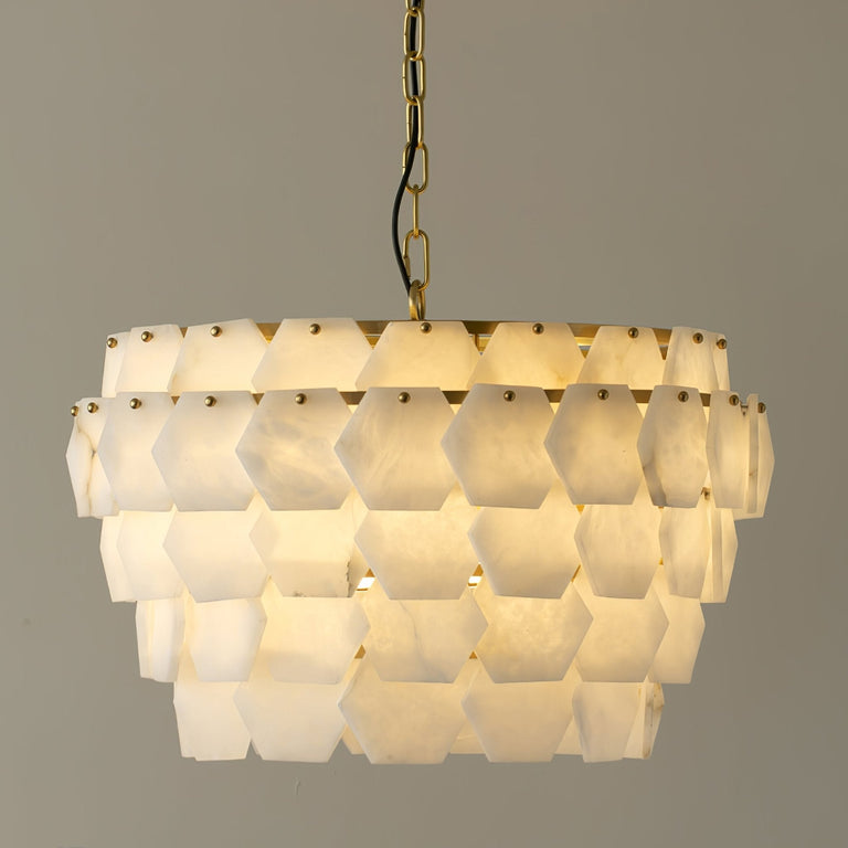 Hexa Cloud Gold & White Alabaster Pendant Light– 23.6" Diameter by Dalmivik, product or room detail view