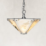 Inverted Pyramid Marble-Panel Pendant 22" in Chrome metal finish, shown as a complete fixture