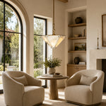 Inverted Pyramid Marble-Panel Pendant displayed in a furnished living room