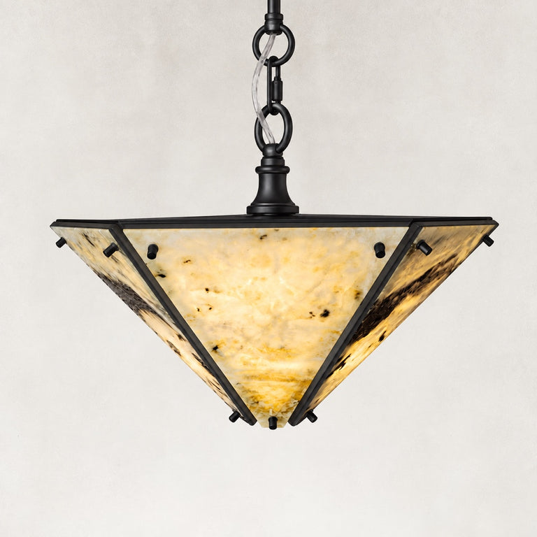 Inverted Pyramid Marble Pendant 22" in Black metal finish, shown as a complete fixture