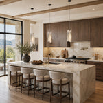 Ivory Four-Panel Marble Pendant installed above a kitchen island