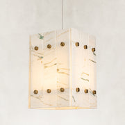 Product detail of Ivory Veined Twelve-Panel Marble Lantern Pendant against a neutral background