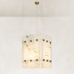 Ivory Veined Twelve-Panel Marble Lantern Pendant shown in full against a neutral background