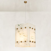 Ivory Veined Twelve-Panel Marble Lantern Pendant shown in full against a neutral background