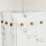Product detail of Ivory Veined Twelve-Panel Marble Lantern Pendant against a neutral background