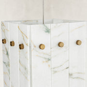 Product detail of Ivory Veined Twelve-Panel Marble Lantern Pendant against a neutral background