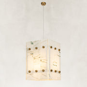 Ivory Veined Twelve-Panel Marble Lantern Pendant shown against a neutral background