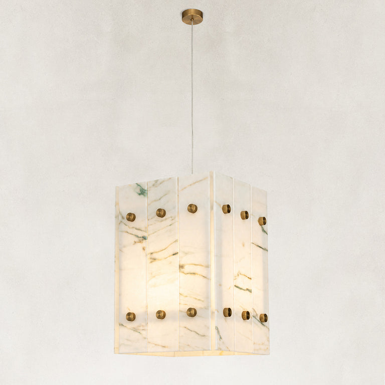 Ivory Veined Twelve-Panel Marble Lantern Pendant shown against a neutral background