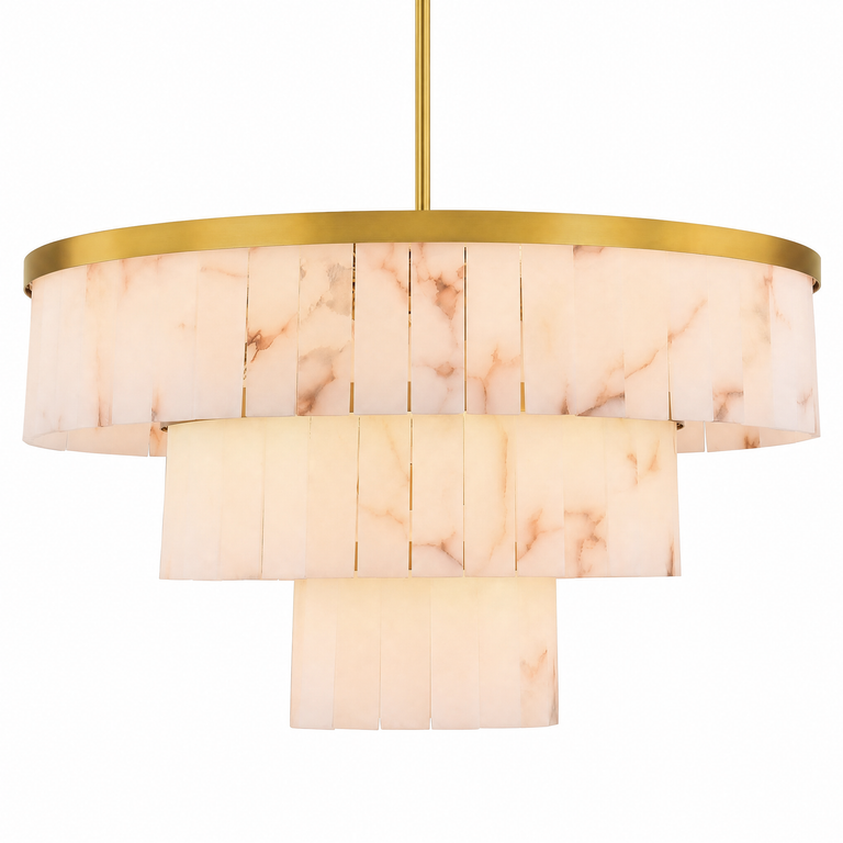 Hollis Three-Tier Alabaster Brass Chandelier 34.3"D by Dalmivik, product or room detail view