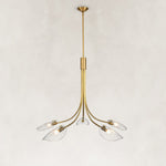 Large Five-Light Leaf Glass Chandelier in Aged Brass - complete fixture
