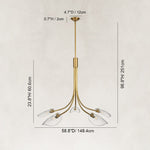 Large Five-Light Leaf Glass Chandelier in Aged Brass - dimension diagram
