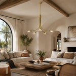 Large Five-Light Leaf Glass Chandelier in Aged Brass - interior setting