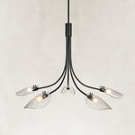 Large Five-Light Leaf Glass Chandelier in Matte Black - alternate angle