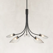 Large Five-Light Leaf Glass Chandelier in Matte Black - alternate angle