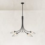 Large Five-Light Leaf Glass Chandelier in Matte Black - complete fixture