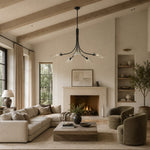 Large Five-Light Leaf Glass Chandelier in Matte Black - interior setting