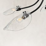Large Five-Light Leaf Glass Chandelier in Matte Black - material detail