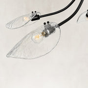 Large Five-Light Leaf Glass Chandelier in Matte Black - material detail