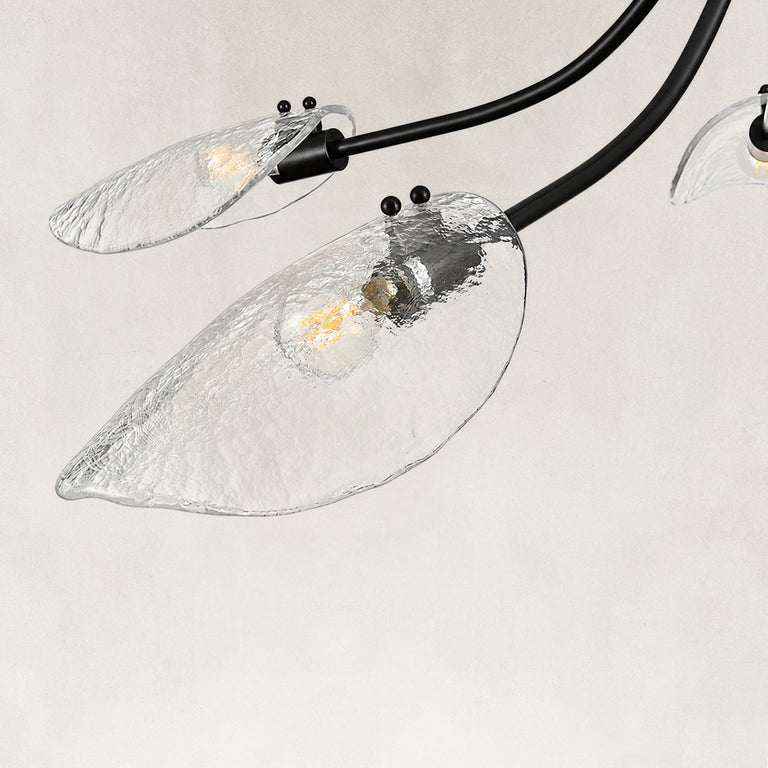Large Five-Light Leaf Glass Chandelier in Matte Black - material detail