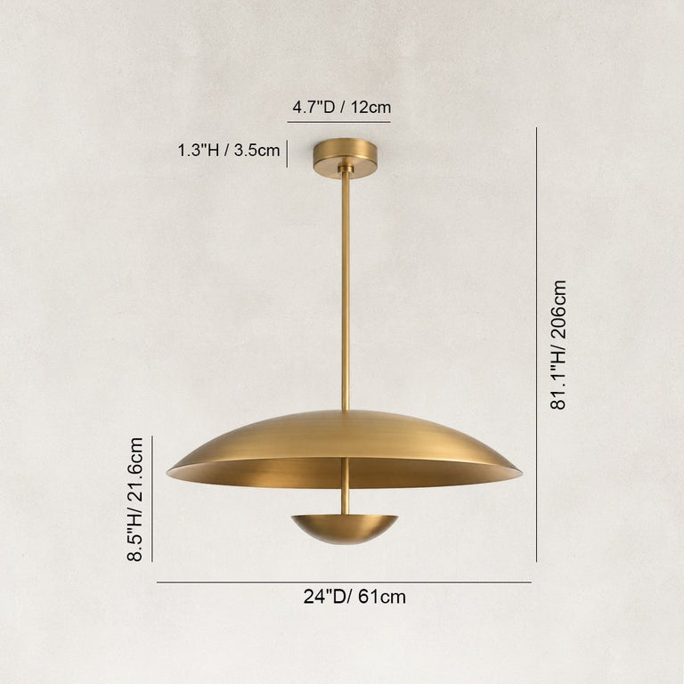 Large Layered Metal Disc Pendant in Aged Brass - dimension diagram