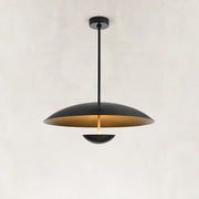 Large Layered Metal Disc Pendant in Matte Black - complete fixture