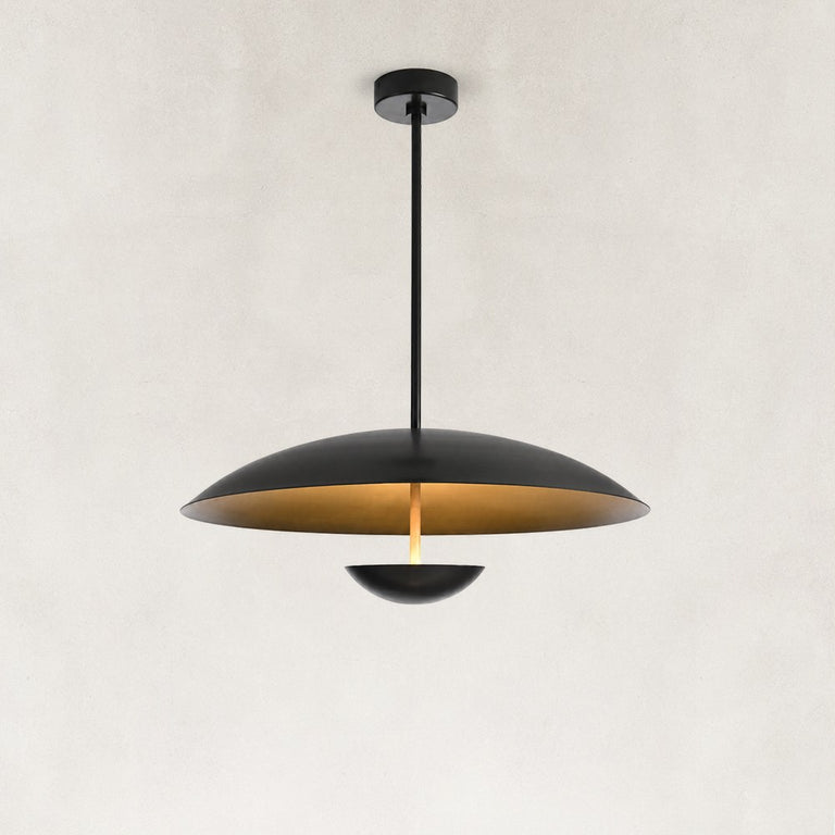 Large Layered Metal Disc Pendant in Matte Black - complete fixture