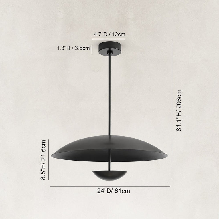 Large Layered Metal Disc Pendant in Matte Black - dimension diagram