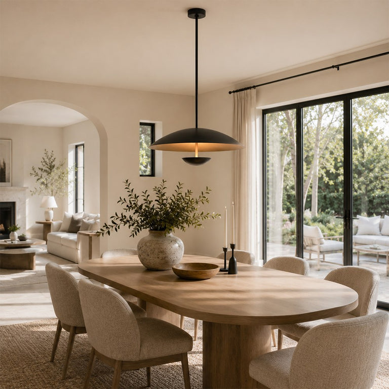 Large Layered Metal Disc Pendant in Matte Black - interior setting
