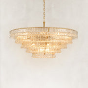 Large Sculpted Glass Drum Chandelier in Clear Glass - alternate angle