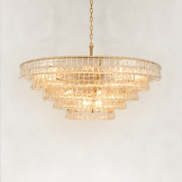Large Sculpted Glass Drum Chandelier in Clear Glass - alternate angle