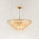 Large Sculpted Glass Drum Chandelier in Clear Glass - complete fixture