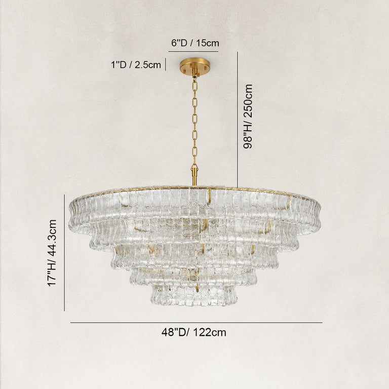 Large Sculpted Glass Drum Chandelier in Clear Glass - dimension diagram